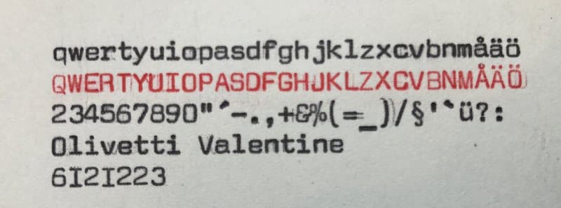 Olivetti Valentine textprov